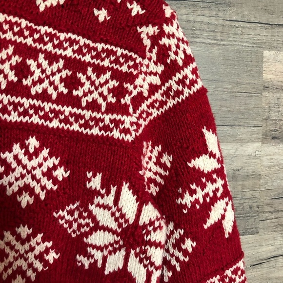 Vintage Cottagecore Red Chunky Knit Festive Snowflake Turtleneck Sweater Small - Picture 4 of 12